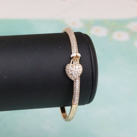 Rose Gold Bangle with Sparkling Heart Charm and Crystal Detailing, XPBL0567 - Picture 8 of 12